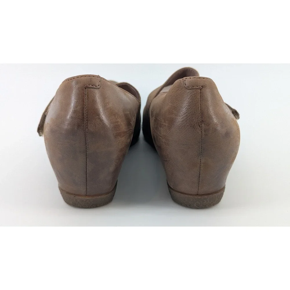Dansko Brown Leather Mary Jane Wedge Shoes Size 38 Comfort Round Toe Strap